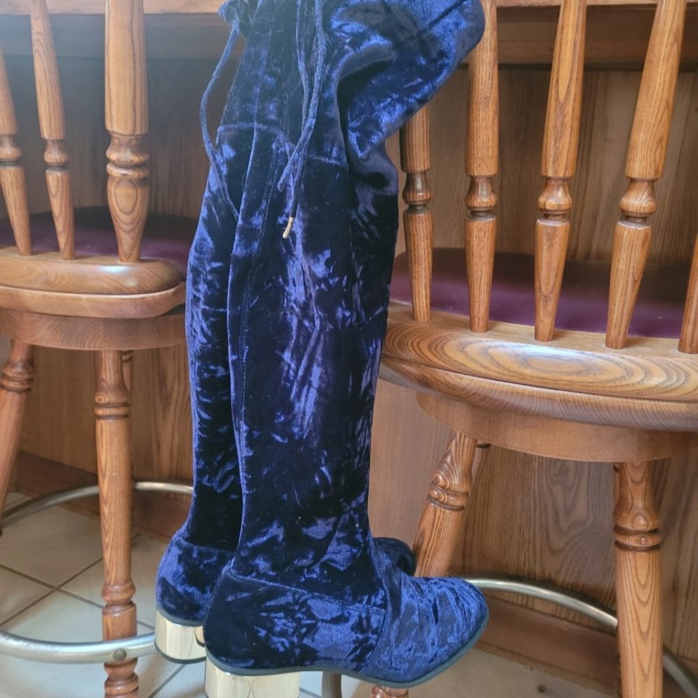 Blue Velvet Shoe Dazzle Knee High (Over the Knee) Boots